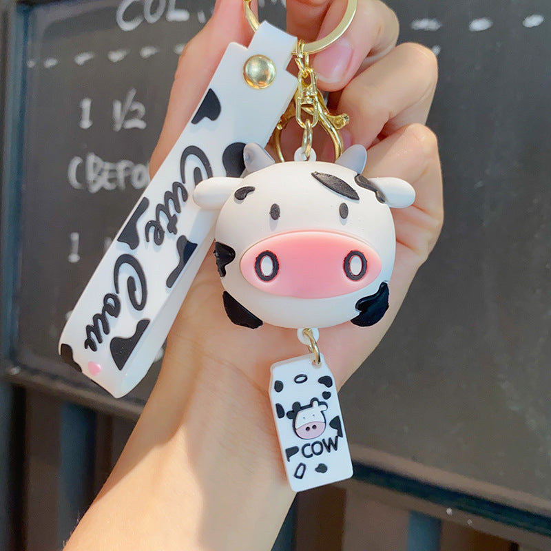 Wholesale cute cow cartoon bag charm silica gel keychain